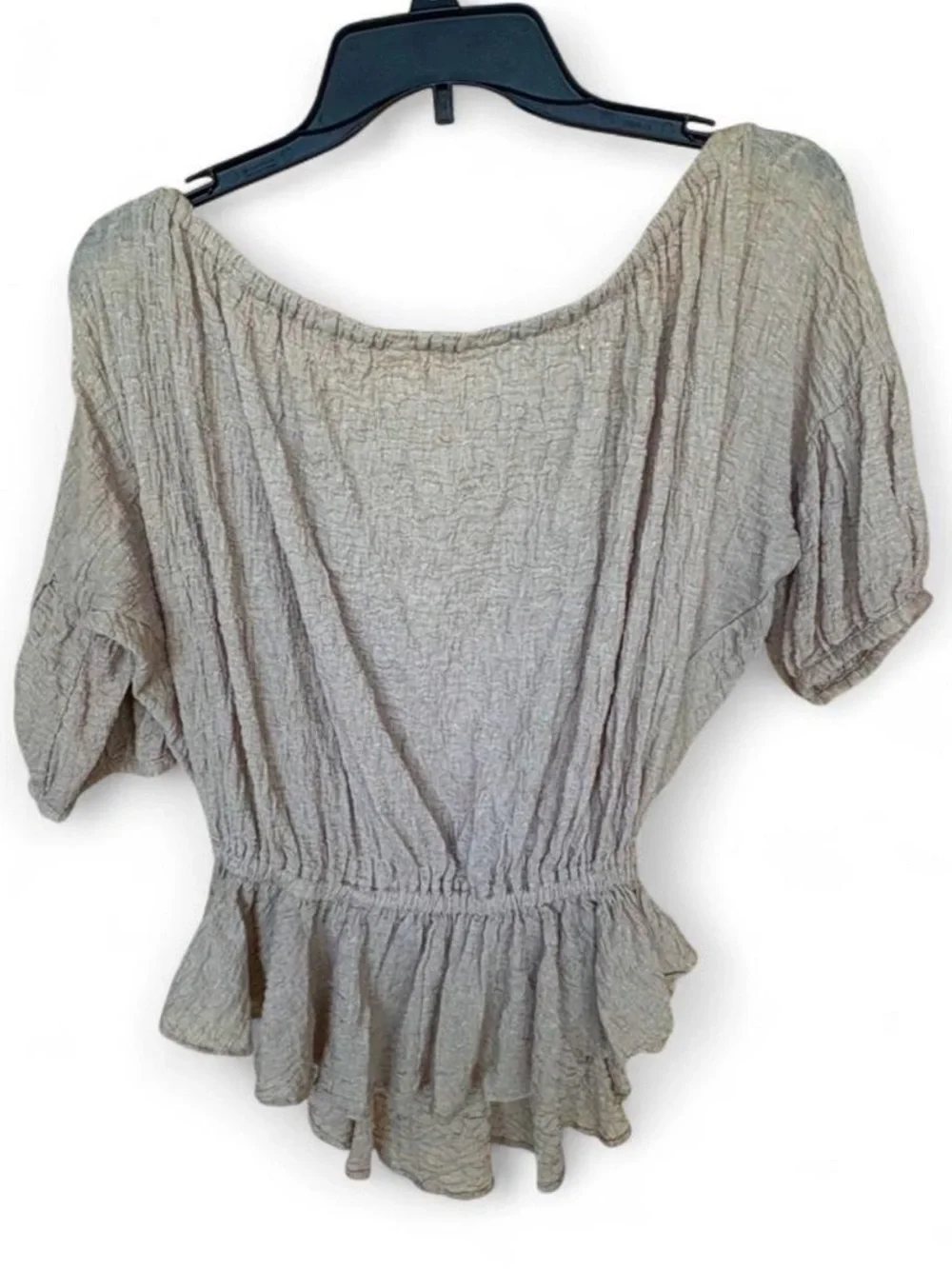 Free People Taupe Smocked Peasant Blouse